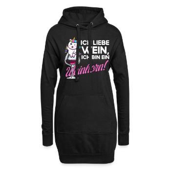 Ich Liebe Wein Ich Bin ein Einhorn - Hoodie-Kleid - Schwarz - Vorne