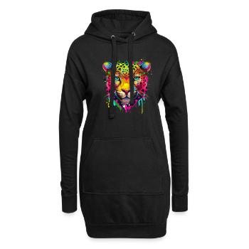 Éclaboussure de peinture arc-en-ciel léopard guépard jaguar - Sweat-shirt à capuche long Femme - noir - Devant