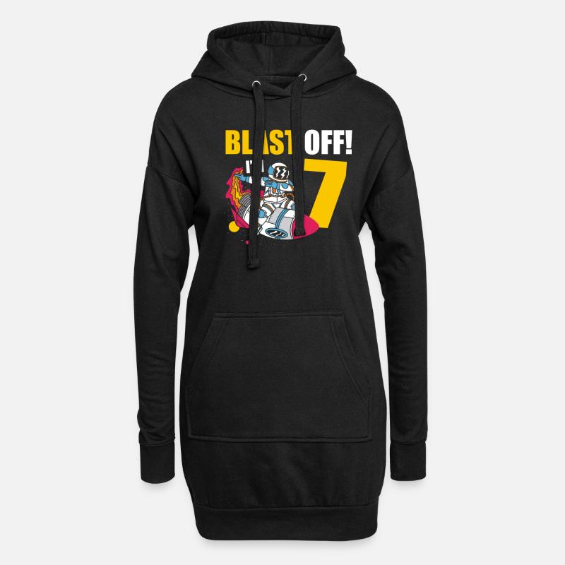 Ich Bin 7 Astronaut Lover Spaceship Happy Birthday - Hoodie-Kleid - Schwarz