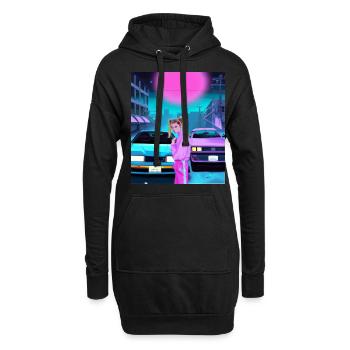 Vaporwave Esthétique Synthwave Car Anime Fille - Sweat-shirt à capuche long Femme - noir - Devant