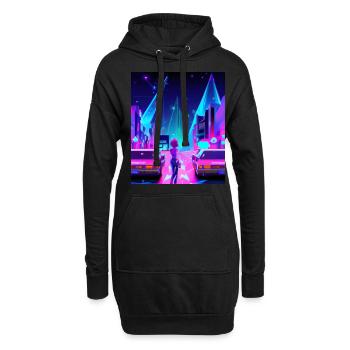 Vaporwave Esthétique Synthwave City Anime Girl - Sweat-shirt à capuche long Femme - noir - Devant