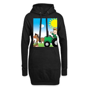 Tracteur vert anniversaire animaux de la ferme - Sweat-shirt à capuche long Femme - noir - Devant