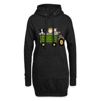 Grüner Traktor Geburtstag Bauernhof Tiere - Hoodie-Kleid - Schwarz - Vorne
