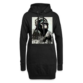 Schimpanse mit Kopfhörer Smarphone - Hoodie-Kleid - Schwarz - Vorne