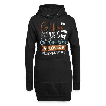 Gommages à café et gants en caoutchouc Vie des aidants - Sweat-shirt à capuche long Femme - noir - Devant