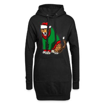 Leopard mit Christmas Sweater - Hoodie-Kleid - Schwarz - Vorne