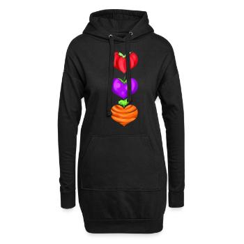 Tomato, Eggplant And Carrot As Hearts - Go Vegan - Hoodie-Kleid - Schwarz - Vorne