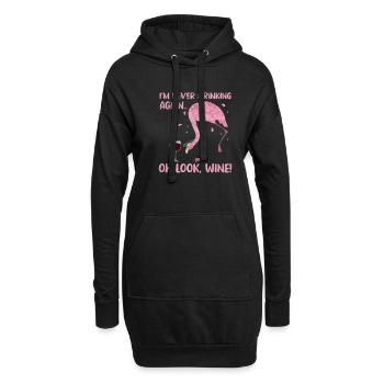 Flamingo Wein - Hoodie-Kleid - Schwarz - Vorne