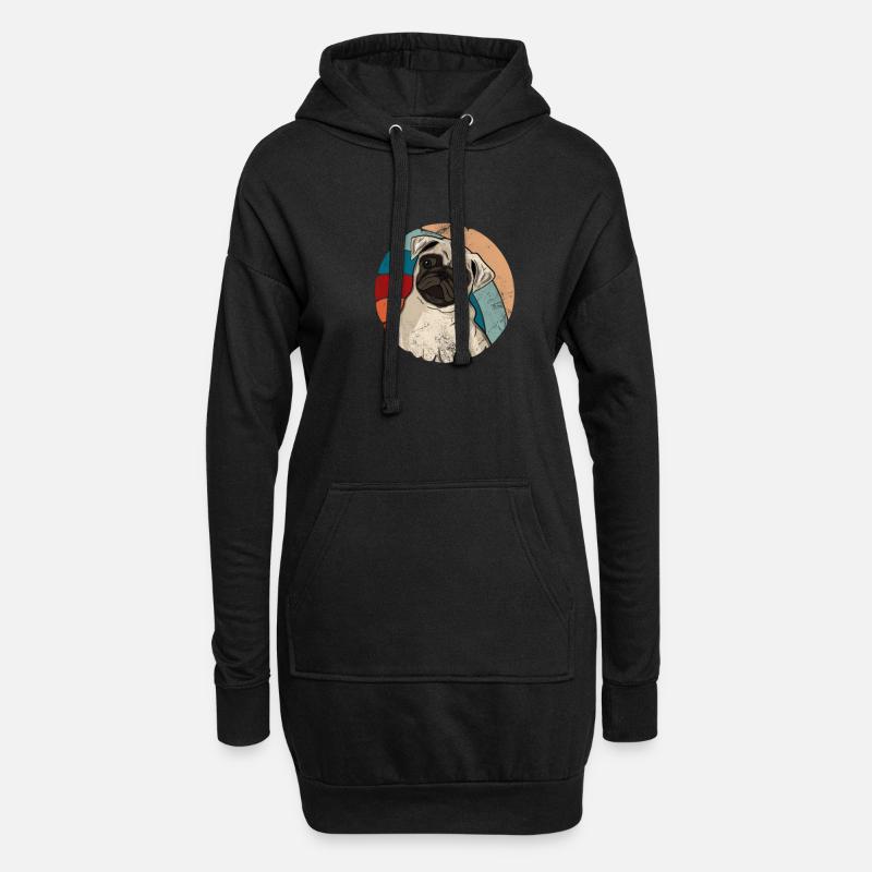 Mops - Hoodie-Kleid - Schwarz