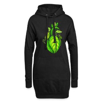 Heart Of Green Leaves - Vegetarian - Go Vegan - Hoodie-Kleid - Schwarz - Vorne