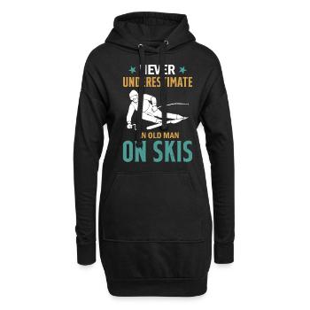 Ski Winter Skiing - Never Underestimate An Old Man - Hoodie-Kleid - Schwarz - Vorne