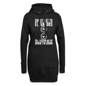 Aux ascenseurs pour venir me chercher quand je suis en bas 2 - Sweat-shirt à capuche long Femme - noir - Devant