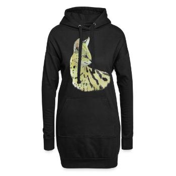 Serval Drawing - Cat Big Cat en Afrique - Sweat-shirt à capuche long Femme - noir - Devant