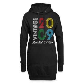 Millésime 2009 Vintage Anniversaire Rétro Vintage - Sweat-shirt à capuche long Femme - noir - Devant
