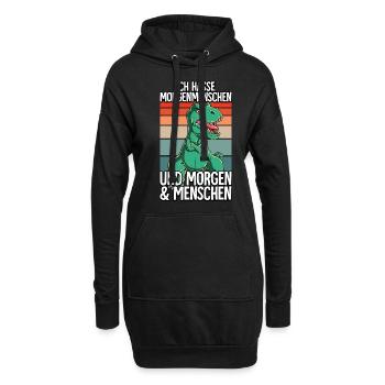 Ich Hasse Morgenmenschen T-rex - Hoodie-Kleid - Schwarz - Vorne