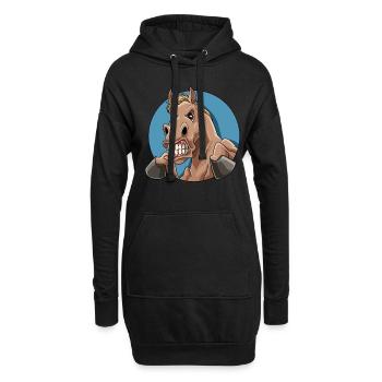 Pferd Wütend und Zeigt Zähne - Hoodie-Kleid - Schwarz - Vorne