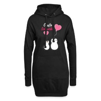 Große Schwester Pinguine Geschwister Regenbogen - Hoodie-Kleid - Schwarz - Vorne
