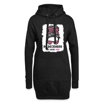 En décembre, nous portons un chignon rose en désordre cancer du sein - Sweat-shirt à capuche long Femme - noir - Devant