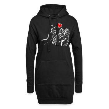Cœur de hibou tenant la main de hibou - Sweat-shirt à capuche long Femme - noir - Devant