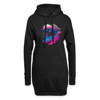 Vaporwave Abstrakte Landschaft Mond Baum - Hoodie-Kleid - Schwarz - Vorne