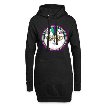 Chien de Poméranie ou Samoyède avec masque pour Mardi Gras - Sweat-shirt à capuche long Femme - noir - Devant