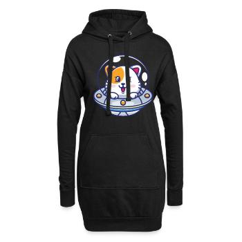 Katzen Ufo Raumschiff Katze Kinder - Hoodie-Kleid - Schwarz - Vorne