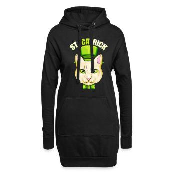 Cat With Green Loop And Cylinder Hat St Catrick - Hoodie-Kleid - Schwarz - Vorne