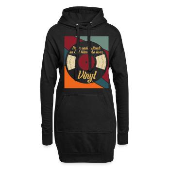 Vinyl Retro Vintage Schallplatte - Hoodie-Kleid - Schwarz - Vorne