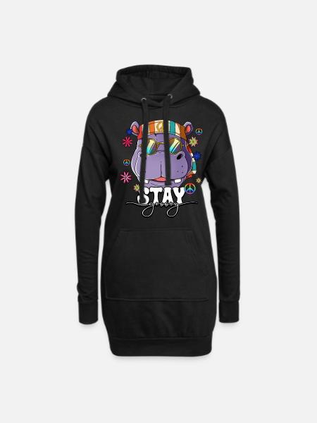 60er 70er Jahre Kostüm Stay Groovy Hippie - Hoodie-Kleid - Schwarz