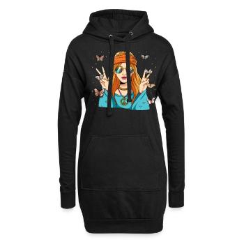 60s 70s Costume Groovy Hippie - Sweat-shirt à capuche long Femme - noir - Devant