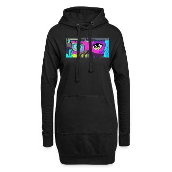 Cyber Esthétique Anime Fille Yeux Rétro Futurisme - Sweat-shirt à capuche long Femme - noir - Devant