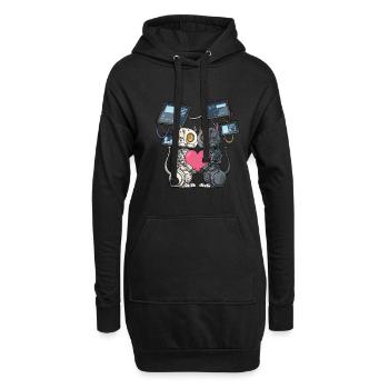 Chat robot amoureux d’un ingénieur robot - Sweat-shirt à capuche long Femme - noir - Devant