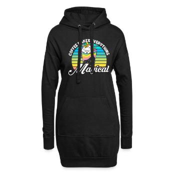 Rosa magisches Einhorn Koffein Kaffee-Liebhaber - Hoodie-Kleid - Schwarz - Vorne
