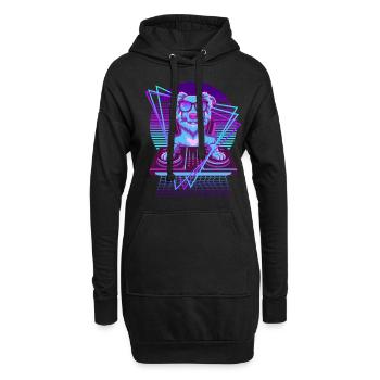Vaporwave Hund DJ Pult Hund - Hoodie-Kleid - Schwarz - Vorne