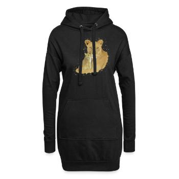 Lionne + Bébé - Gros Chat - Chat - Afrique - Sweat-shirt à capuche long Femme - noir - Devant