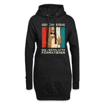 Geschmeidig Festplatte Formatieren Faultier Bier - Hoodie-Kleid - Schwarz - Vorne