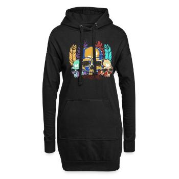 Colorful Skull Feathers Pattern Peace Gothic - Hoodie Dress - black - Front