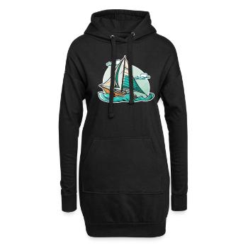 Boot Segelboot Segeln - Hoodie-Kleid - Schwarz - Vorne