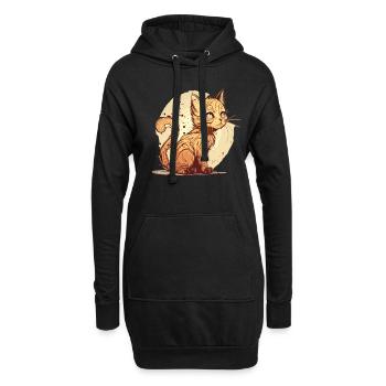 Chat dans le style comique - Sweat-shirt à capuche long Femme - noir - Devant