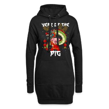 Année du Cochon Nouvel An lunaire chinois - Sweat-shirt à capuche long Femme - noir - Devant