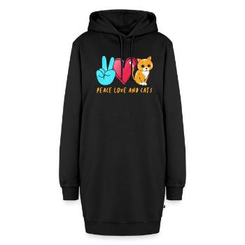 Peace Love Cats Peace Sign - Hoodie-Kleid - Schwarz - Vorne