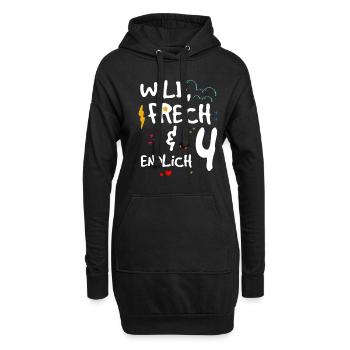 Wild Frech & endlich 4 Kindergeburtstag - Hoodie-Kleid - Schwarz - Vorne