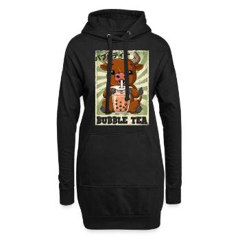 Boba Tea Ochse Bubble Tea - Hoodie-Kleid - Schwarz - Vorne
