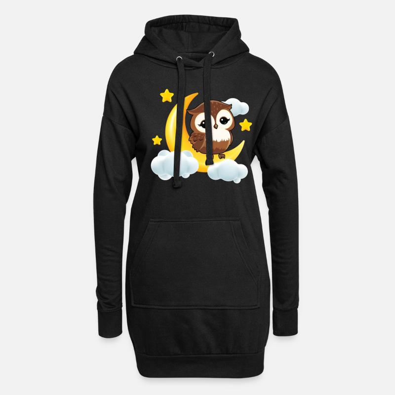 Eule Mond Vogel Süß Eulen Vögel - Hoodie-Kleid - Schwarz