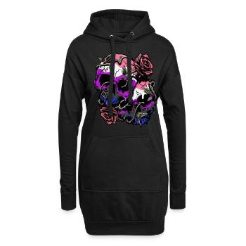Genre Fluid Fierté Drapeau Crâne Roses Subtil LGB - Sweat-shirt à capuche long Femme - noir - Devant