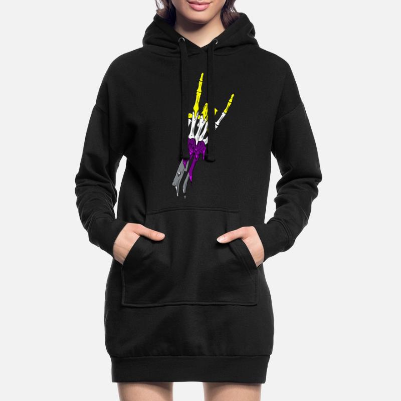 Non Binary Pride Flag Devil Horn Skeleton Subtle Hoodie-Kleid