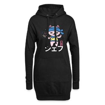 Kawaii Chefkoch Katze Japan - Hoodie-Kleid - Schwarz - Vorne