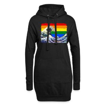 Gay Pride Rainbow Flag Big Wave Off Kanagaw - Hoodie Dress - black - Front