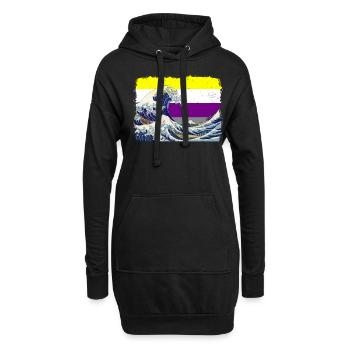Drapeau de la fierté non binaire Grande vague au large de Kanagawa - Sweat-shirt à capuche long Femme - noir - Devant