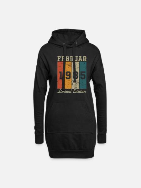 Geburtstag: Februar 1985 - Limited Edition Retro - Hoodie-Kleid - Schwarz